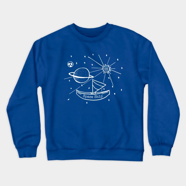 Space Ship- Funny Sail Boat in Space Design Crewneck Sweatshirt by Davey's Designs